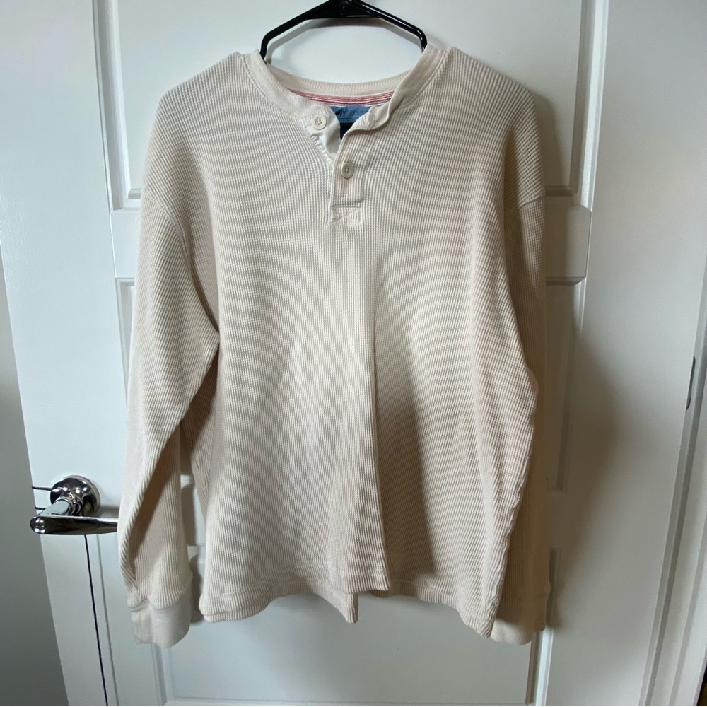 Old Navy Waffle-Knit Henley in Cream, 100% Cotton